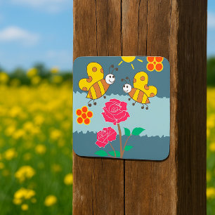 Bees And Flowers Square Sticker