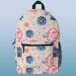 Bees and Flowers Watercolor Printed Backpack<br><div class="desc">Bees and flowers blush pink,  blue and peach watercolor pattern.  Original art by Nic Squirrell.</div>