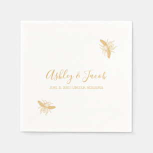 Bees and Golden Honeycomb Pattern Wedding Napkin