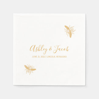 Bees and Golden Honeycomb Pattern Wedding Napkin