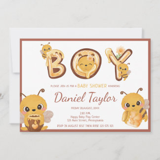 Bees and honey Boy sweet letters Baby shower  Invitation