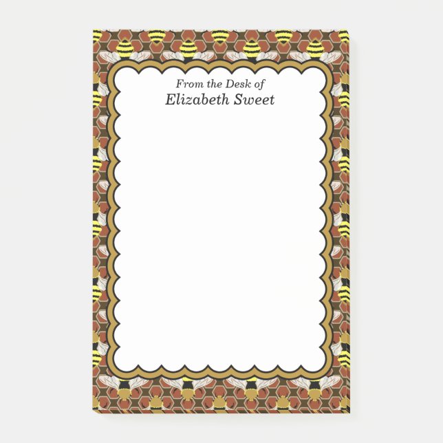 Bees and Honeycomb Pattern Post-it Notes (Front)