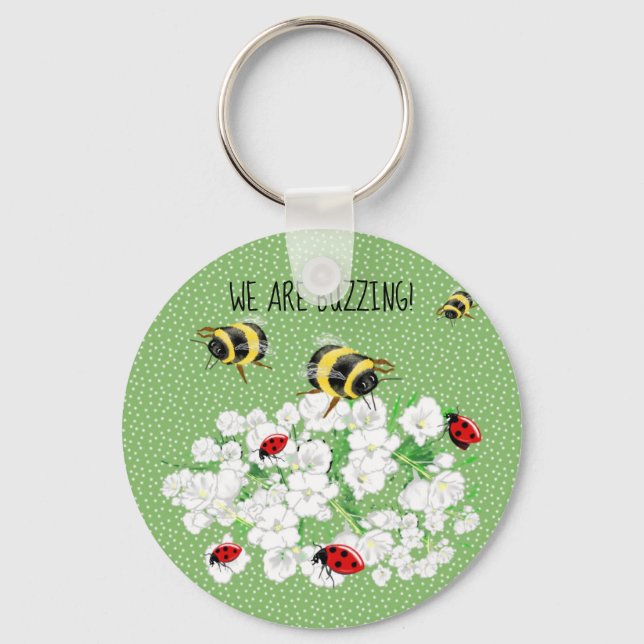 BEES and LadyBugs - Art by LeahG Save The Bees Key Ring (Front)