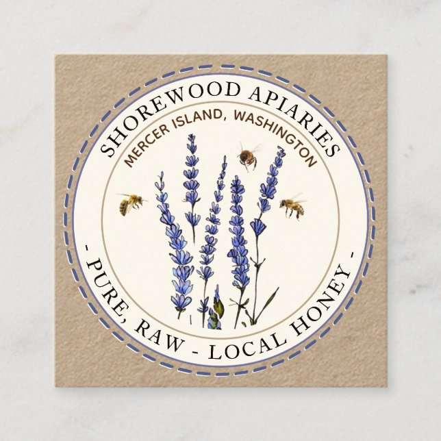 Bees and Lavender Honey Kraft Business Card (Front)