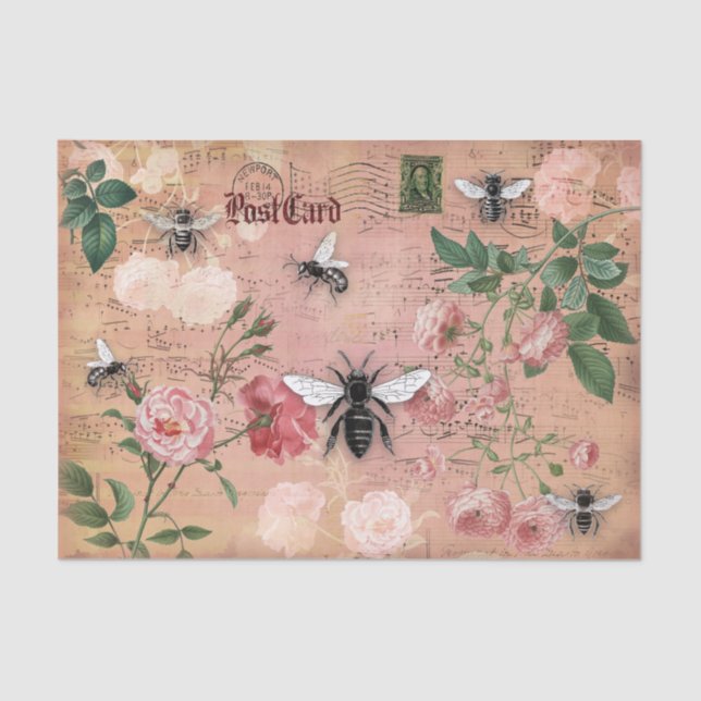 Bees and Roses Ephemera Tissue Paper (Front)