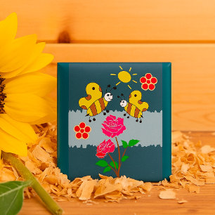 Bees and Roses Floral Garden 15 Cm Square Badge