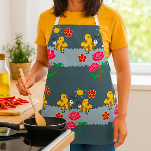 Bees and Roses Floral Garden Apron