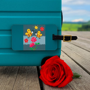 Bees and Roses Floral Garden Luggage Tag