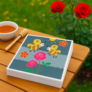 Bees and Roses Floral Garden Napkin