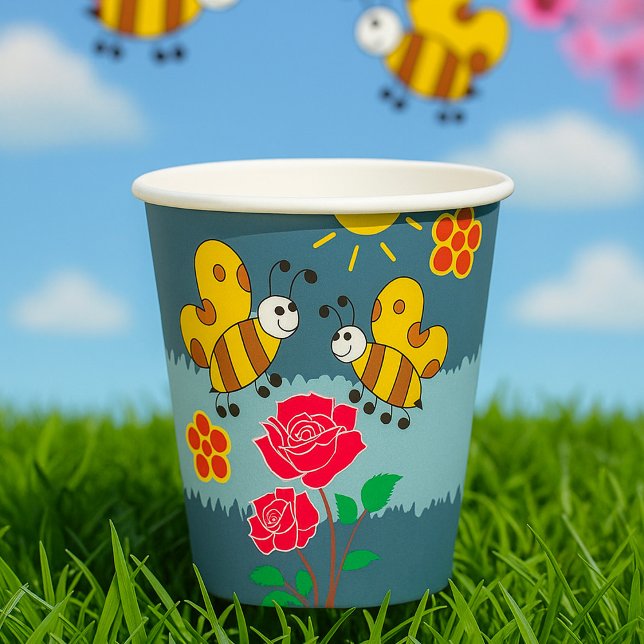 Bees and Roses Floral Garden Paper Cups (Creator Uploaded)
