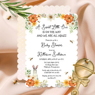 Bees and Spring Flowers   Bunny Girl Baby Shower Invitation