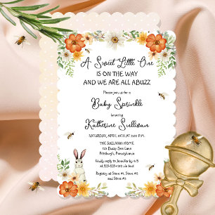 Bees and Spring Flowers Bunny Girl Baby Sprinkle Invitation