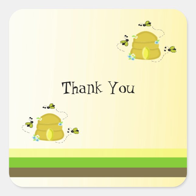 Bees and Stripes Thank You Square Sticker (Front)