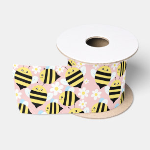 Bees And White Flowers Satin Ribbon
