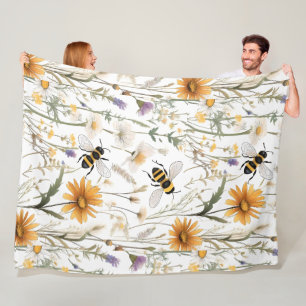Bees And Wildflowers,  Fleece Blanket