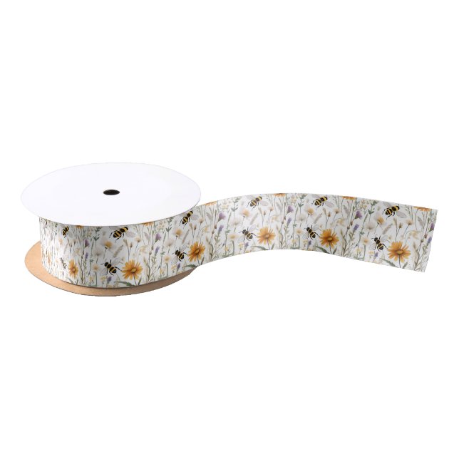 Bees And Wildflowers,  Satin Ribbon (Spool)