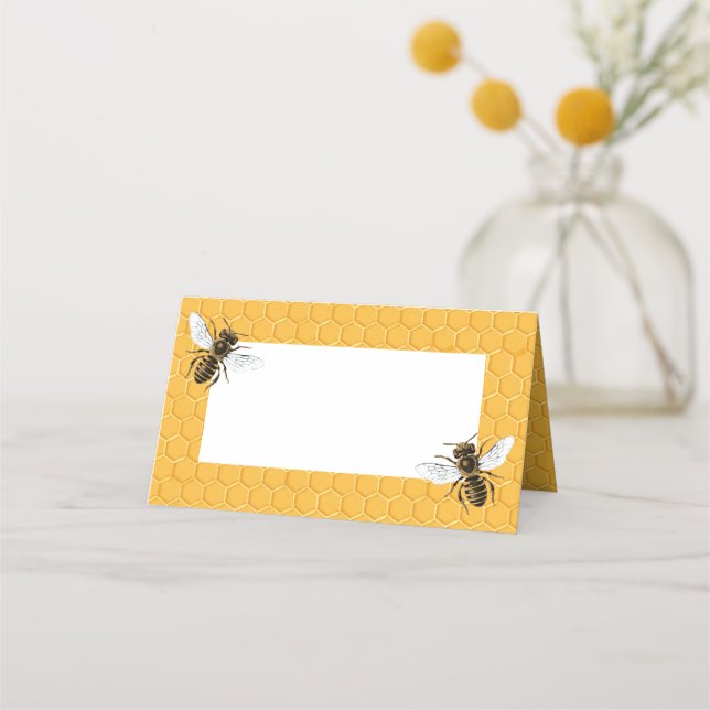 Bees and Yellow Honeycomb Place Card (Back)