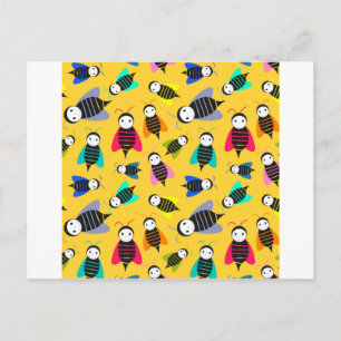bees animal pattern postcard