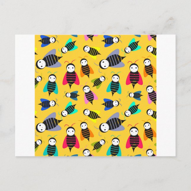 bees animal pattern postcard (Front)