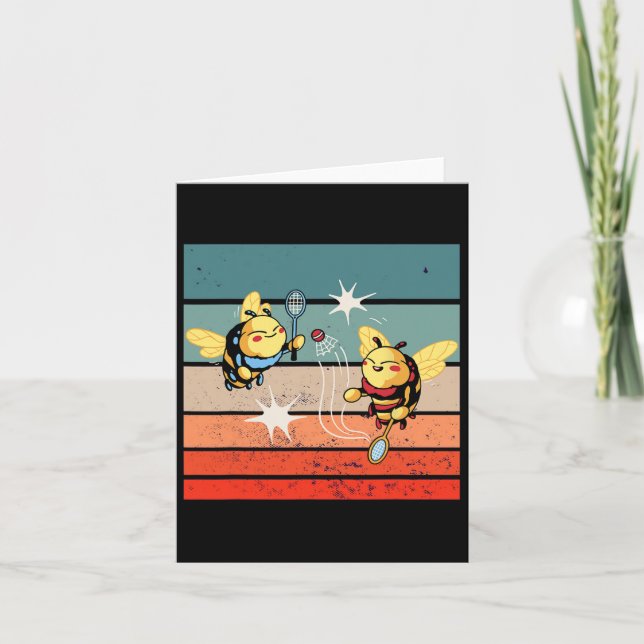 Bees Badminton Dynamic Cartoonish Artwork Funny Pl Card (Front)