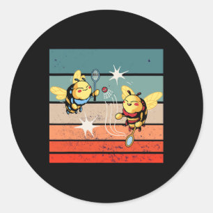 Bees Badminton Dynamic Cartoonish Artwork Funny Pl Classic Round Sticker