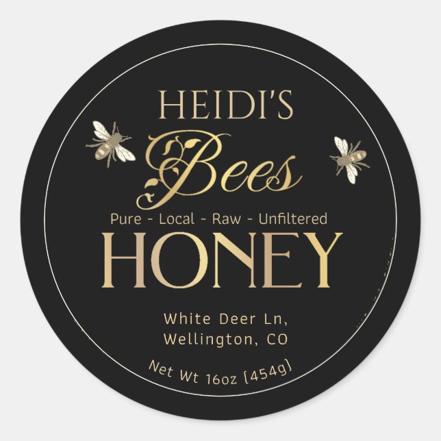 BEES Beekeeper Name Honey Label Metallic Gold      (Front)