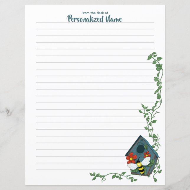 Bee's Birdhouse Ballet Lined Paper Sheet (Front)