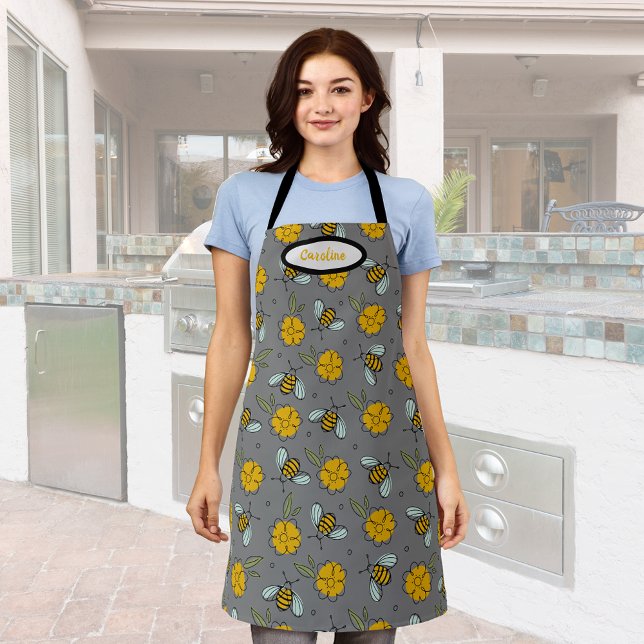 Bees & Buttercups on Grey  Apron (Creator Uploaded)