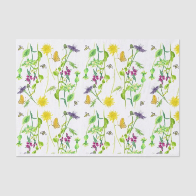 Bees Butterflies Botanical Dandelion Wildflowers Tissue Paper (Front)
