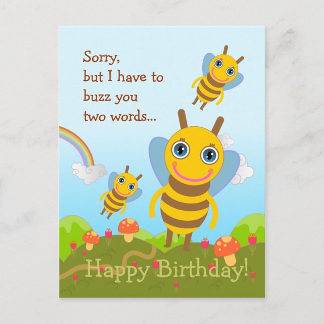 Bees buzz Happy Birthday Postcard (Front)