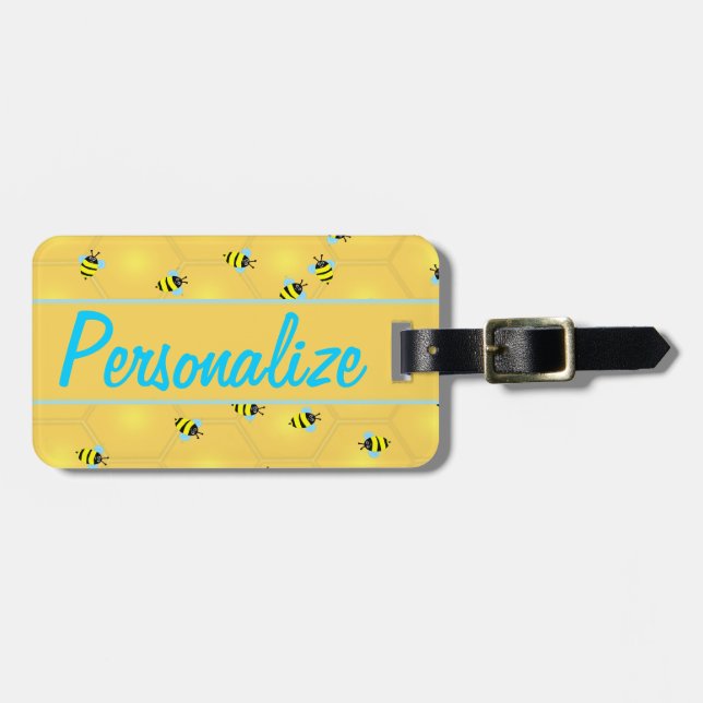 Bees Buzzing Personalised Luggage Tag (Front Horizontal)