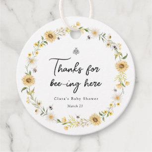 Bees Daisies and Sunflowers Baby Shower Favour Tags