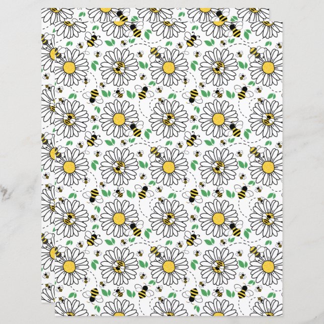 Bees & Daisies Scrapbook Paper (Front/Back)