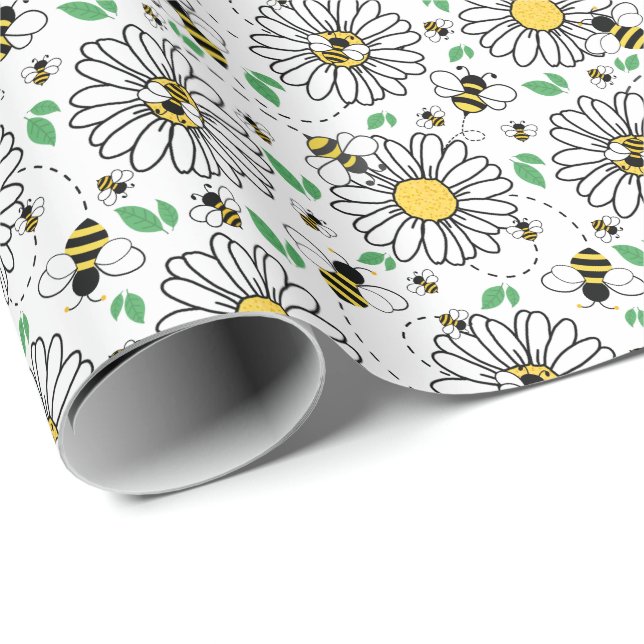 Bees & Daisies Spring Wrapping Paper (Roll Corner)