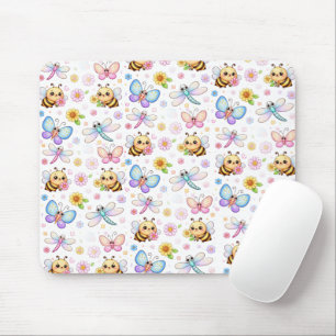 Bees, Dragonflies and Butterflies Kawaii Art Mouse Pad