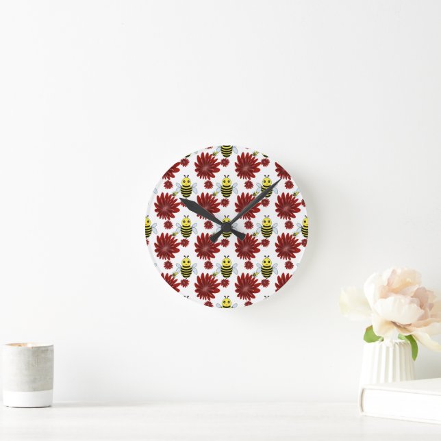 Bees floral pattern  round clock (Home)