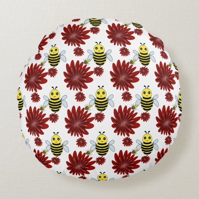 Bees floral pattern  round cushion (Front)