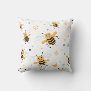 Bees flying and buzzing on a white backgroud cushion