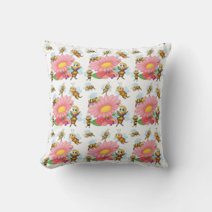 Bees Flying Around Spring Flowers Cushion