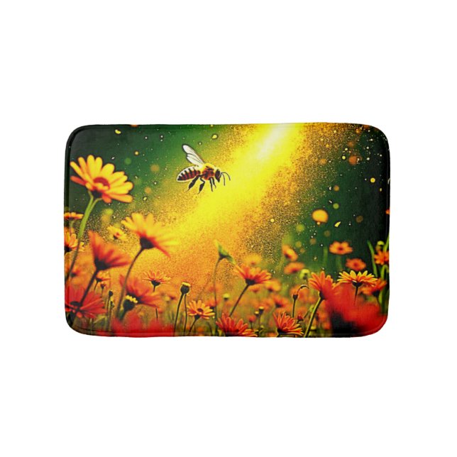Bees' Golden Pollen Burst Joy Design Bath Mat (Front)