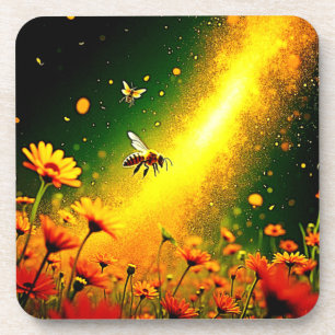 Bees' Golden Pollen Burst Joy Design Coaster