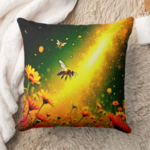 Bees' Golden Pollen Burst Joy Design Cushion
