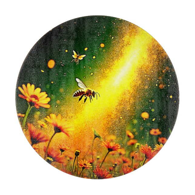 Bees' Golden Pollen Burst Joy Design Cutting Board (Front)
