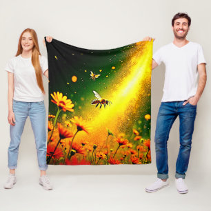 Bees' Golden Pollen Burst Joy Design Fleece Blanket