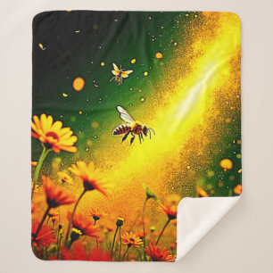 Bees' Golden Pollen Burst Joy Design Sherpa Blanket