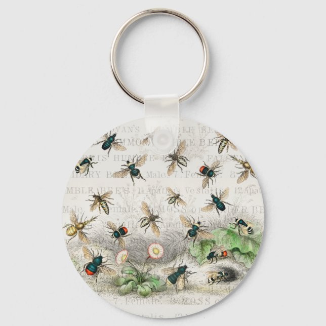 Bees Honey Worker Queen Nature Antique Bee Key Ring (Front)
