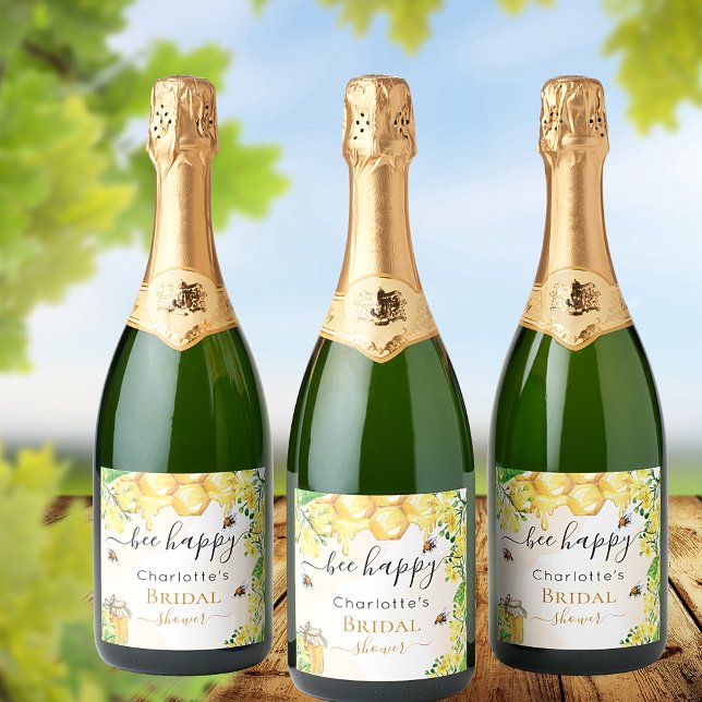 Bees honey yellow floral Bridal Shower Sparkling Wine Label (Creator Uploaded)