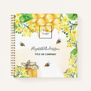 Bees honey yellow floral name business logo notebook