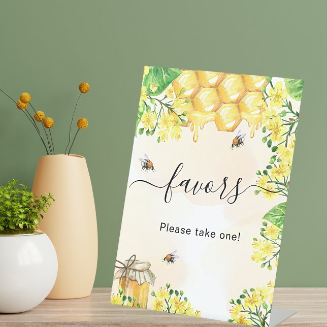 Bees honey yellow florals party favour pedestal sign (Creator Uploaded)