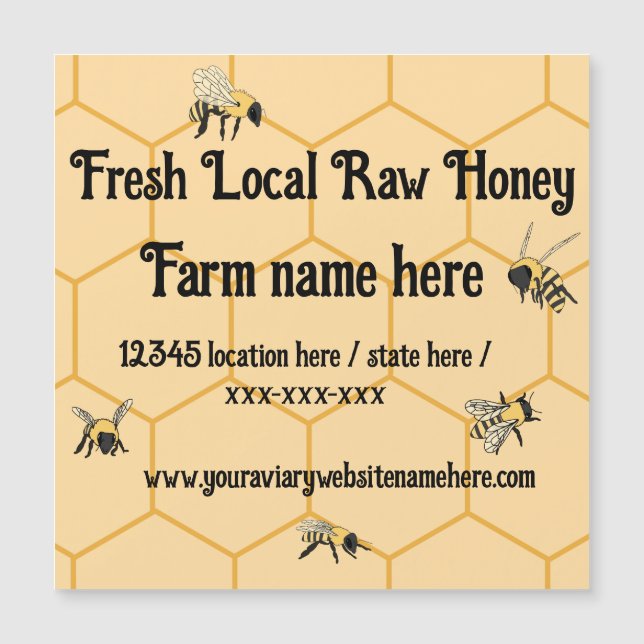 Bees Honeycomb Bee Farm bussiness magnet card (Front)